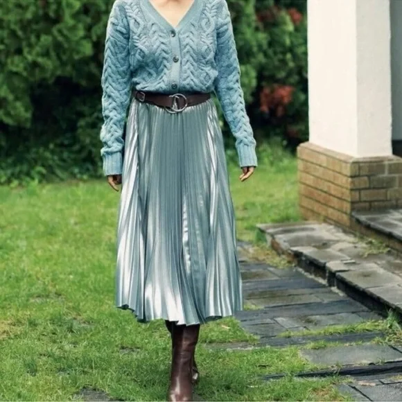 Lauren Ralph Lauren Pleated Metallic Chiffon Midi Skirt Women's 14W - Picture 2 of 8